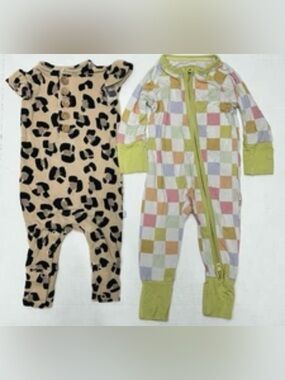 Posh Peanut Baby Bamboo Ruffle Zipper Sleeper Footie lot of two NEWBORN